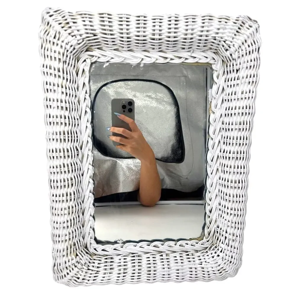Vintage Square White Wicker Mirror 16x12